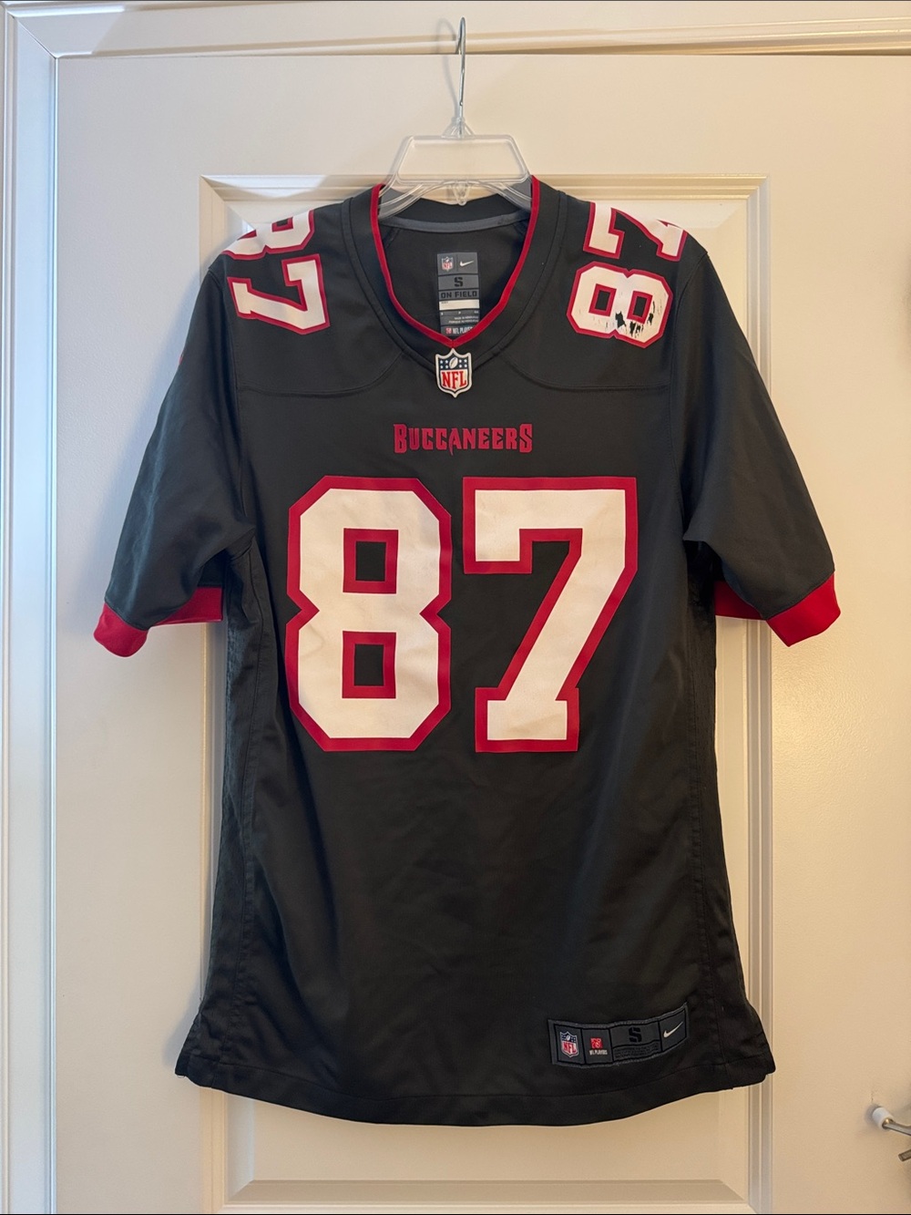 Nike Black and Red Buccaneers #87 Men's Football Jersey